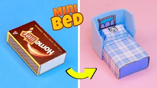 DIY Mini bed from matchbox || How to make Miniature bed for dollhouse with matchbox