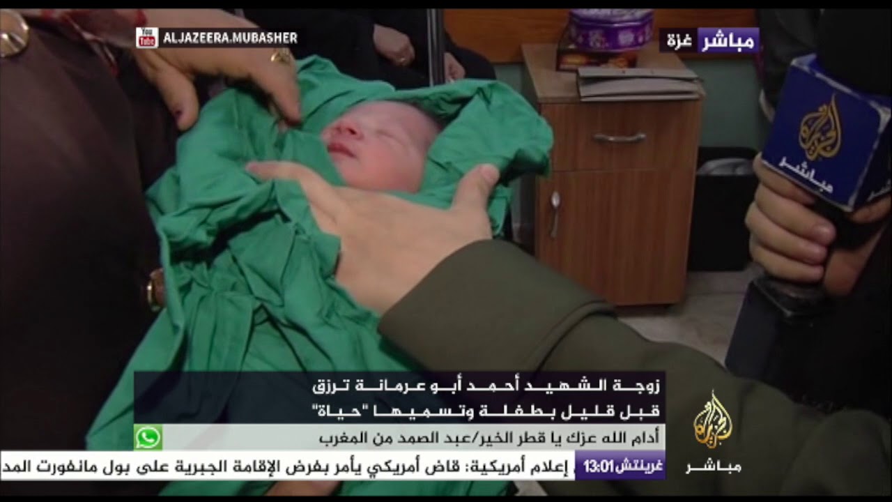 "حياة" مولودة تقبل على الدنيا بعد ساعات من استشهاد والدها في غزة