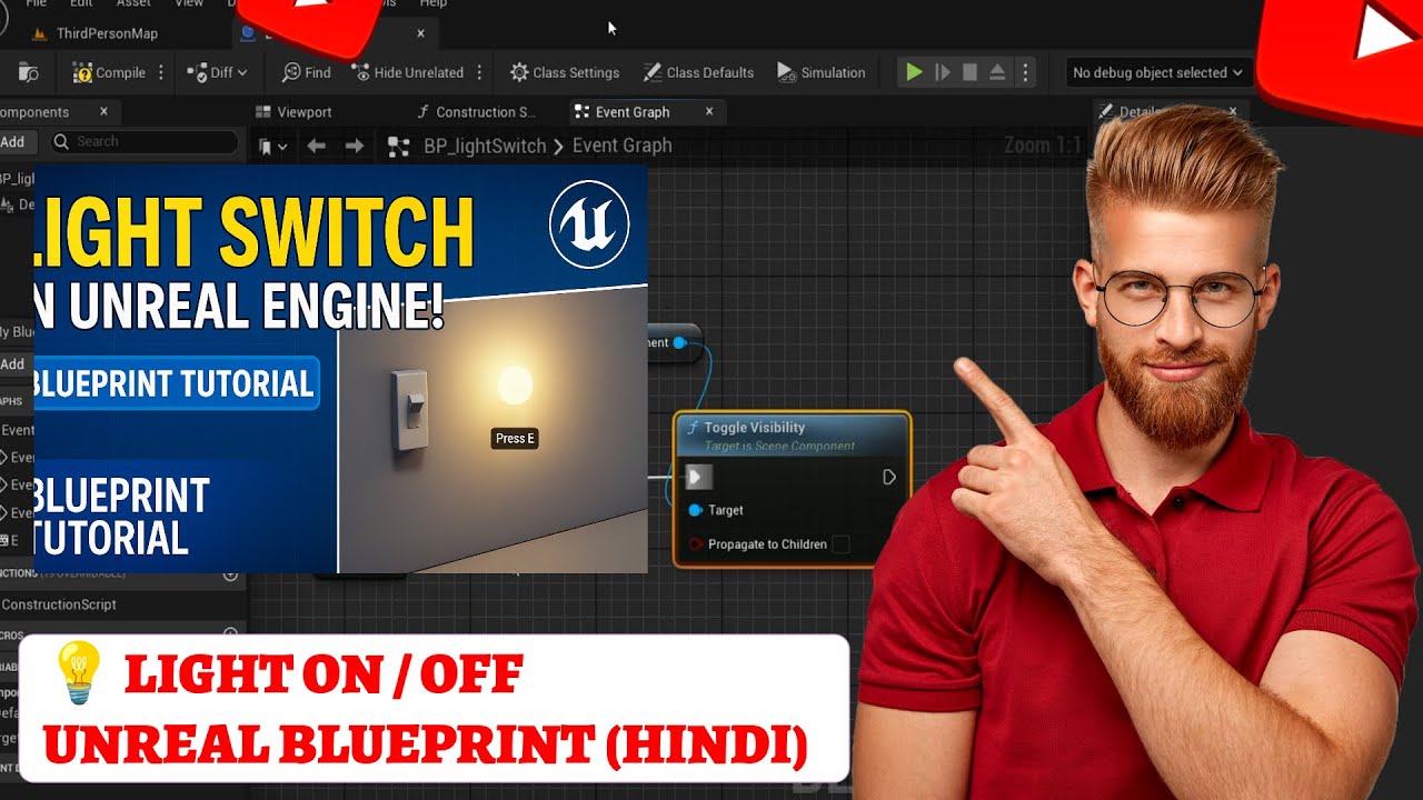 Unreal Engine Blueprint Tutorial: Light On Off System (Hindi) - YouTube