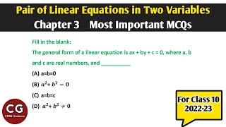 Pair of Linear Equations in Two Variables (Class 10) Most Important MCQs