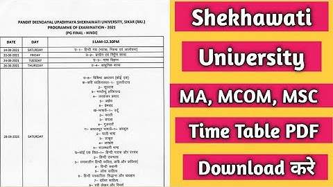 Shekhawati University PG Final Time Table 2021, pdusu exam time table