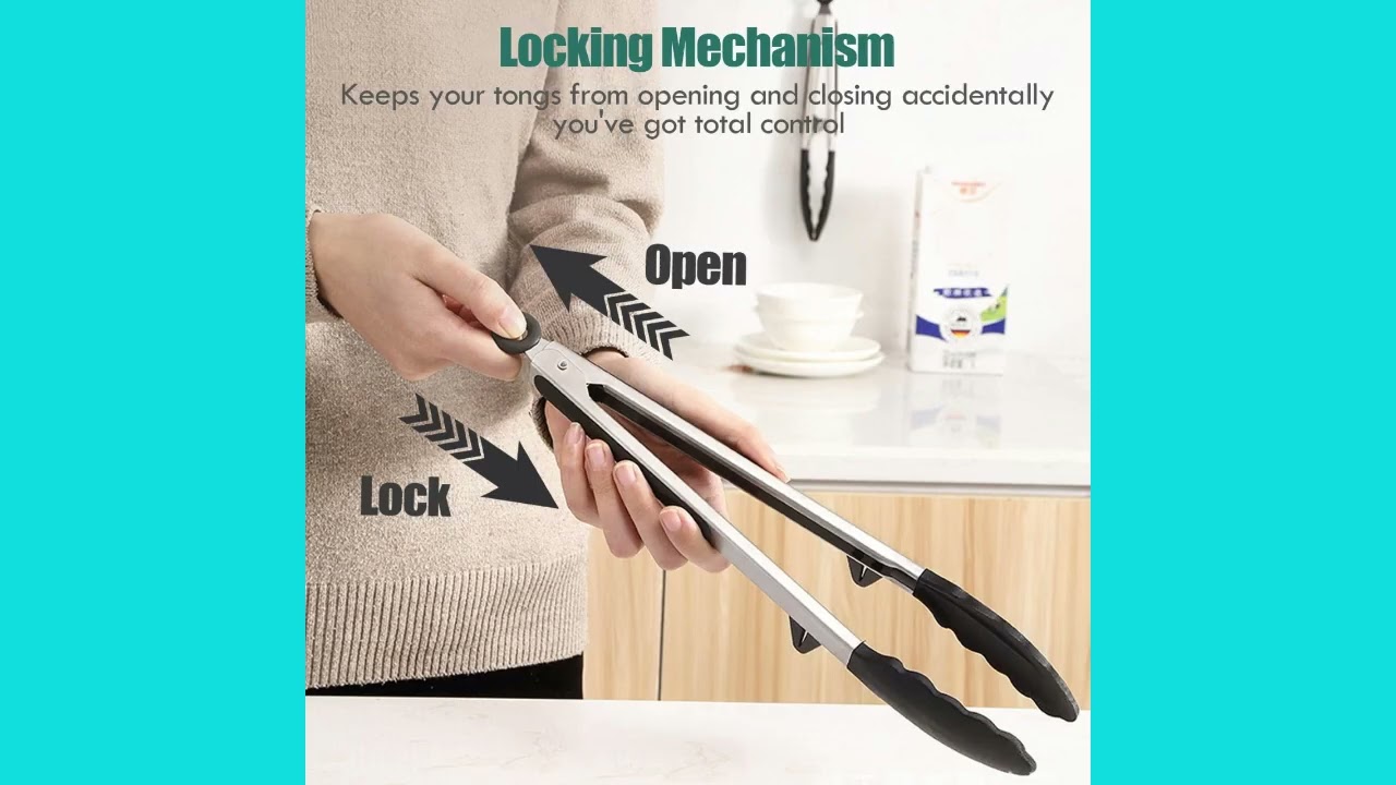 Set of 3, 12” Kitchen Tongs, with Silicone Tips