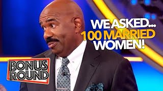 WE ASKED 100 MARRIED WOMEN! Question & Answers With Steve Harvey On Family Feud USA