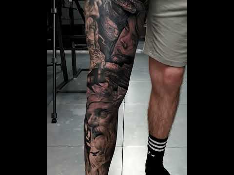Greek god leg sleeve time lapse Seed tattoo  YouTube