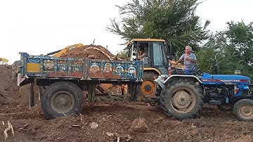 JCB 3dx Eco XTRA Plus Backhole loading mud in Powertrac tractor video Day-02 || SRIKANTH PS