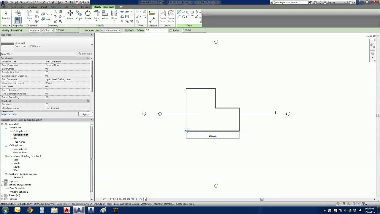 Revit LT 2016 - Project A #4: Introduction to Walls - YouTube