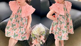 Adorable Ruffled Collar Baby Frock Cutting and Stitching | Very Easy & Beautiful Baby Frock Design