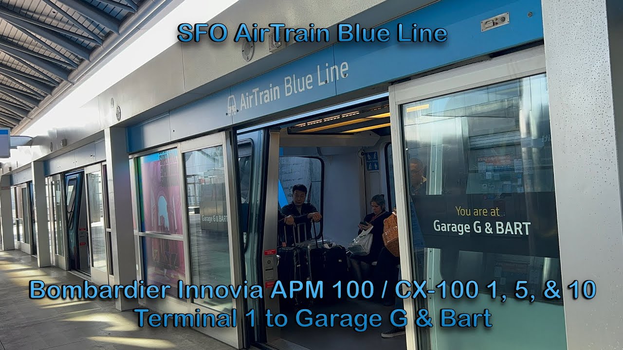 [No Announcements] SFO AirTrain 3-Car Bombardier Innovia APM 100/CX-100 Blue Line to Garage G & Bart