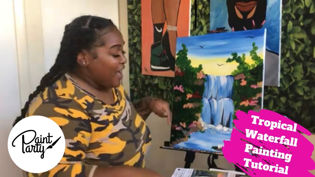 Waterfall painting tutorial DIY Paint & Sip At Home! YouTube