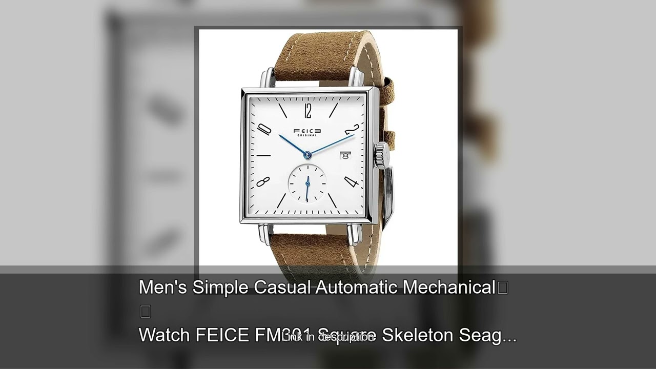Men's Simple Casual Automatic Mechanical Watch FEICE FM301 Square Skeleton Seagull Movement Sap