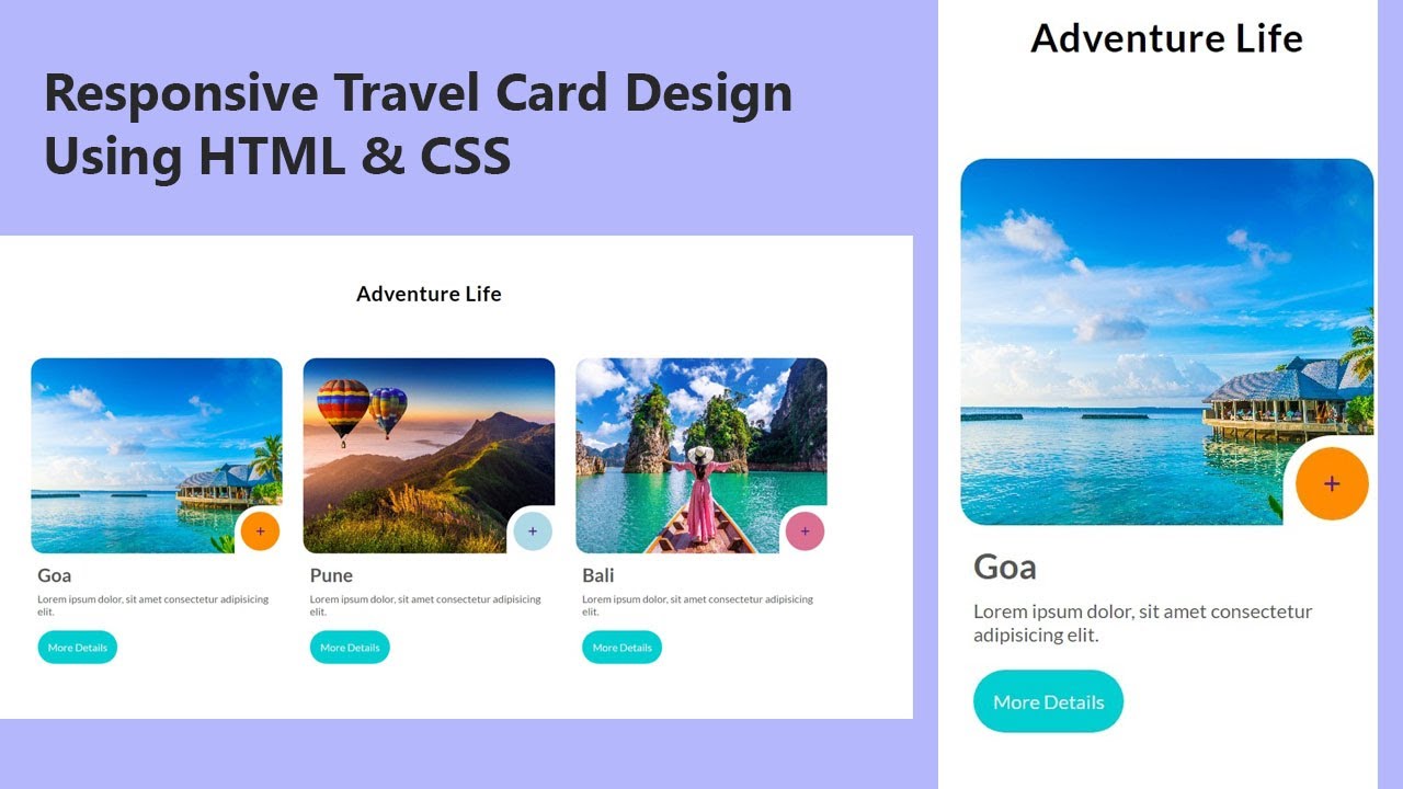 Responsive Travel Card Design Using HTML & CSS | Website Design ...