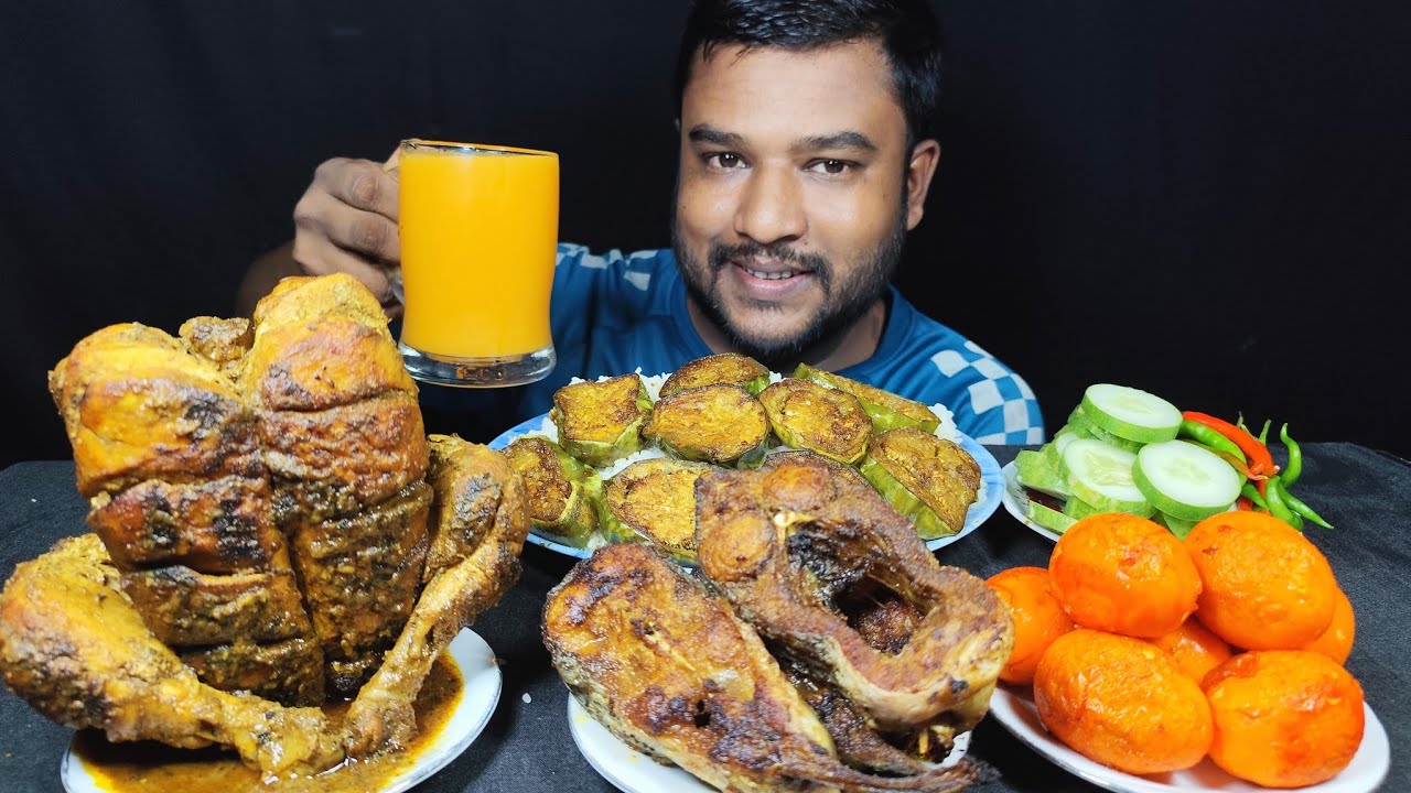 Spicy Full Chicken eating , Fish fry Egg and Rice Eating, Indian food mukbang eating show 