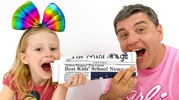 Nastya plays with her dad in a challenge with chocolate toys