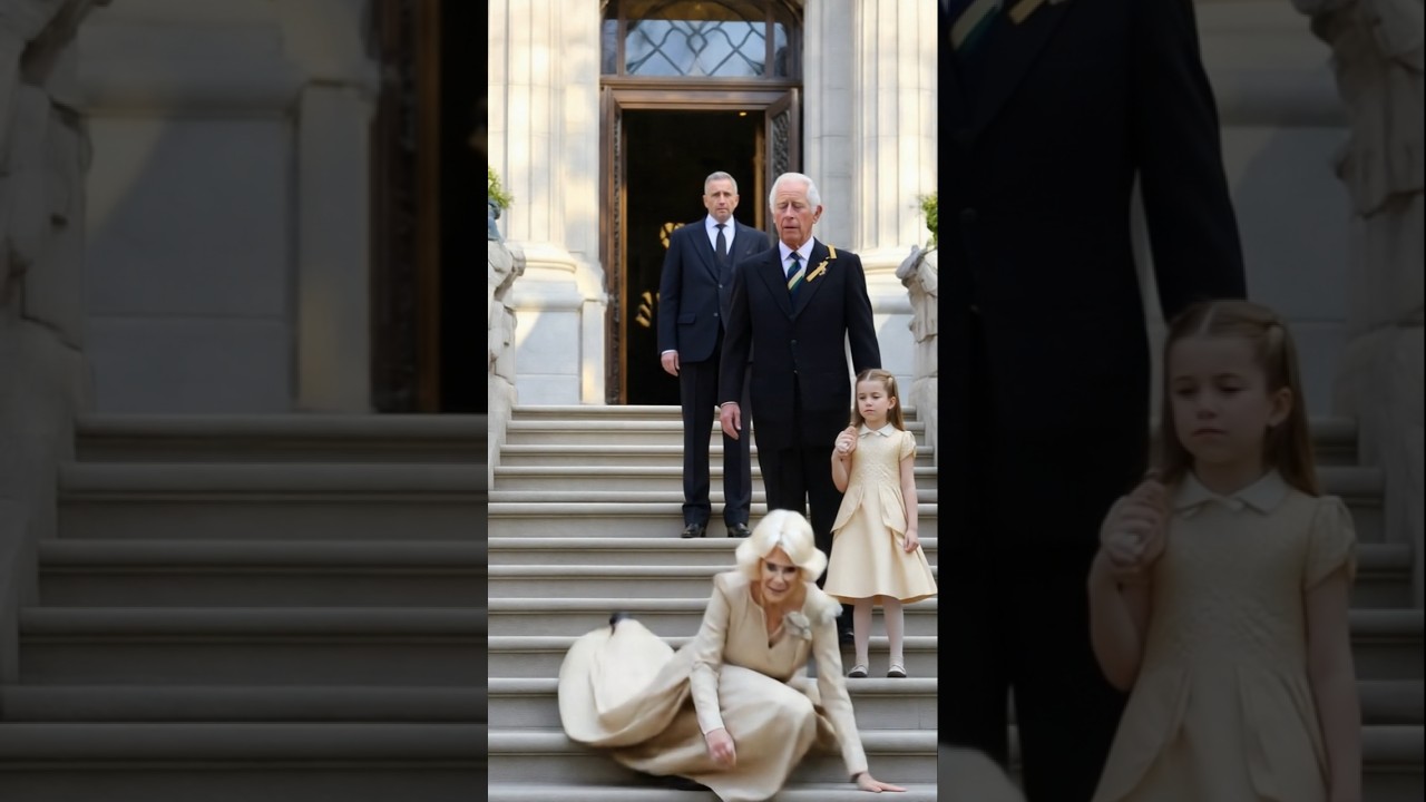 Camilla falls when step down the hotel stairs and angry 