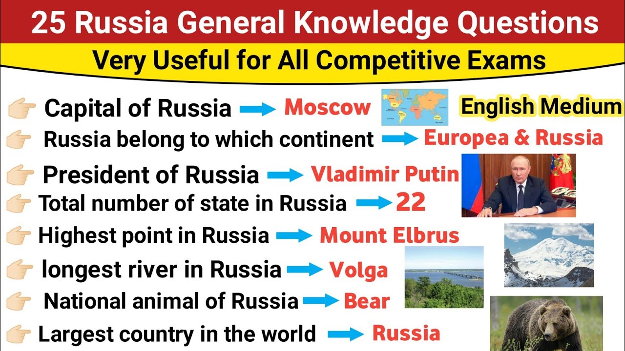 General Knowledge | 25 Russia Gk Questions and Answers in English | All Competitive Exams