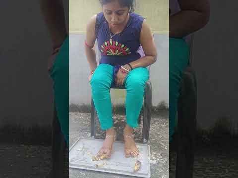 Bare Feet Bananna Crushing With Spit