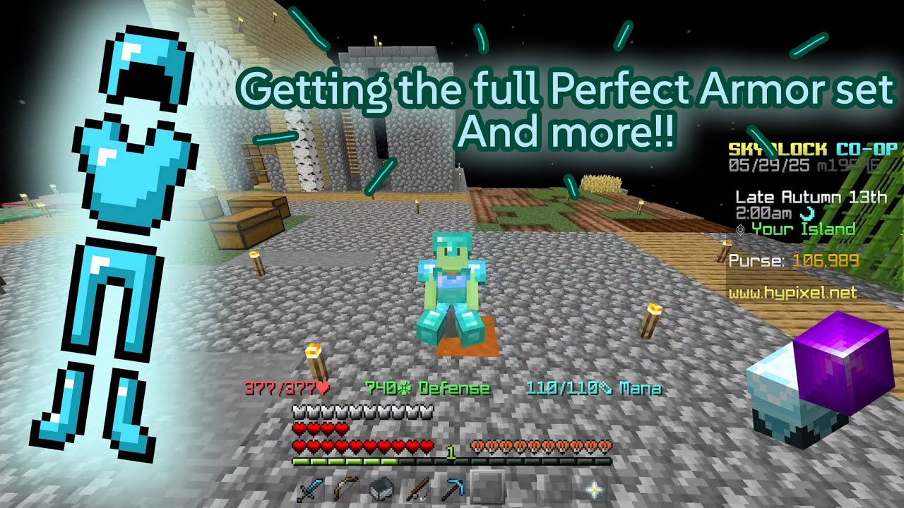 Ep.5 Hypixel skyblock Getting full Perfect Armor and more!!