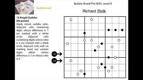[Eng] Kropki Sudoku, by Richard Stolk (Sudoku Grand Prix 2021, round 5, puzzle 13)