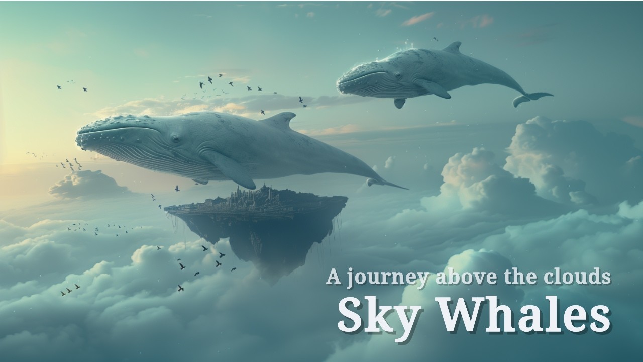 [4K] Floating Island of Sky Whales  1 Hour of Celestial Sky & with Ethereal Whale Songs