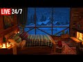  deep sleep with blizzard and fireplace sounds  cozy winter ambience and howling wind  live 247