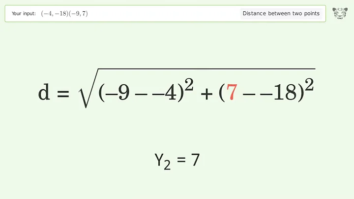 Find the distance between two points p1 (-4,-18) and p2 (-9,7): Step-by-Step Video Solution
