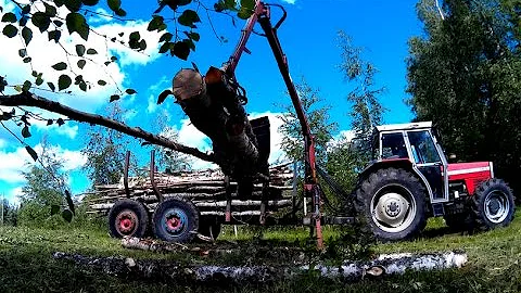Massey Ferguson 365 with forest crane and trailer ...