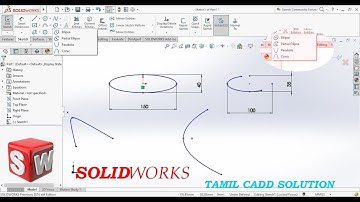 SolidWorks  Ellipse, Partial Ellipse, Parabola, Conic---- Tamil