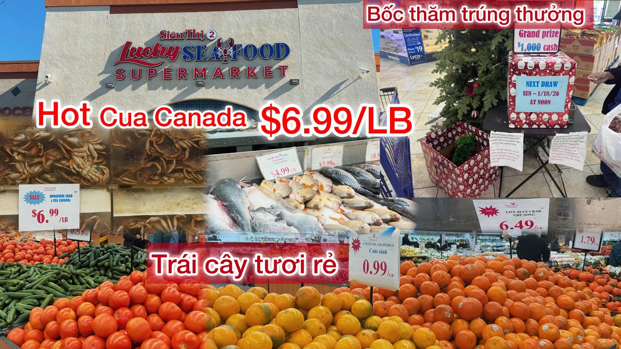 Hot Trong Siêu Thị Lucky Seafood 2 Garden grove Cua Canada $6.99/lb	đặc biệt bốc thăm trúng thưởng 