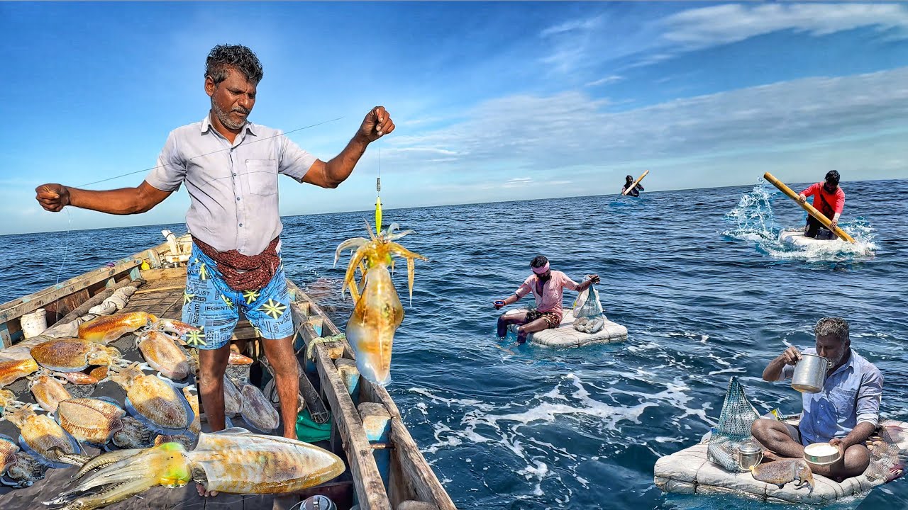 Oh‼️ Squid Attack! Massive Catch Stuns Fishermen 🦑🚤