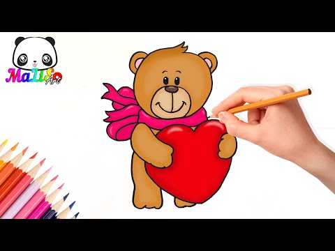 Как нарисовать МИШКУ / медведя плюшевого / с сердечком | How to draw a Teddy Bear Holding a Heart