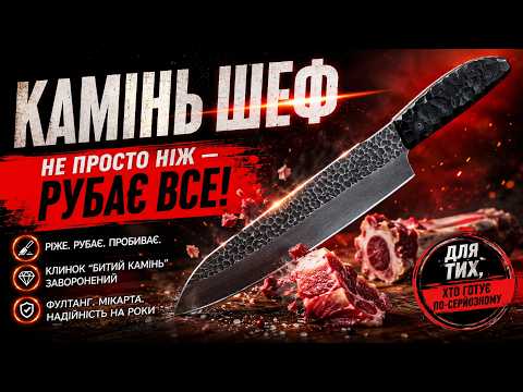 Кухонний ніж КАМІНЬ ШЕФ Gorillas BBQ ручна робота сталь 50х14мф KN111, видео 3