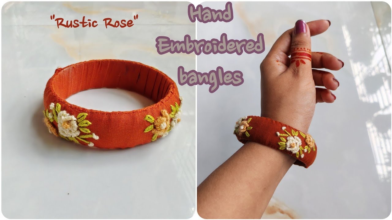 Floral Embroidery on Fabric Bangle | Rustic rose🌹 