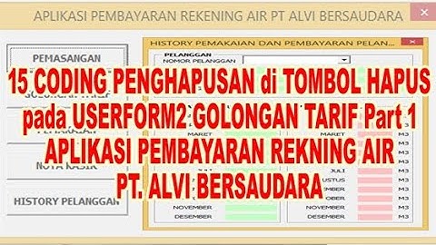 15 Coding Tombol Hapus di Userform2 Golongan Tarif Part 1 VBA Excel Aplikasi Pembayaran Rekening Air