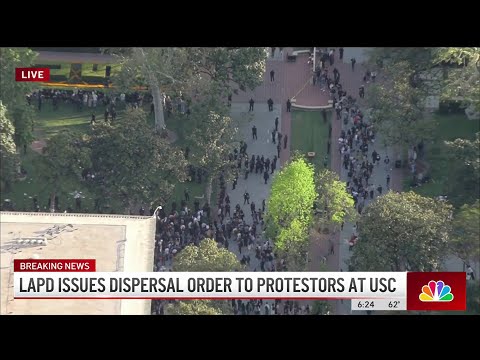 Aerial view: LAPD responds to pro-Palestine protest at USC