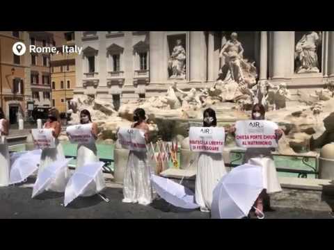 Women protest against postponed weddings
