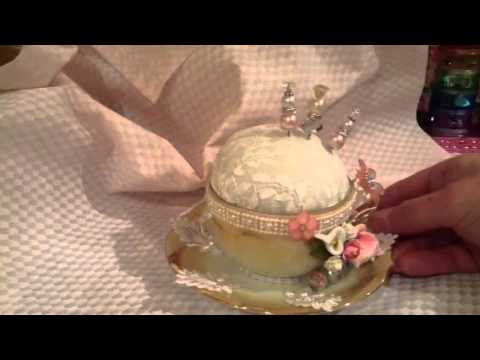 Altered tea cup pincushion - YouTube