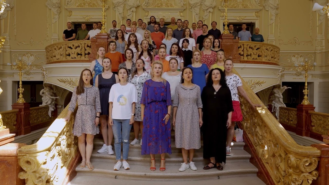 Choir of Odesa Opera sings Ukrainian Anthem and European Anthem