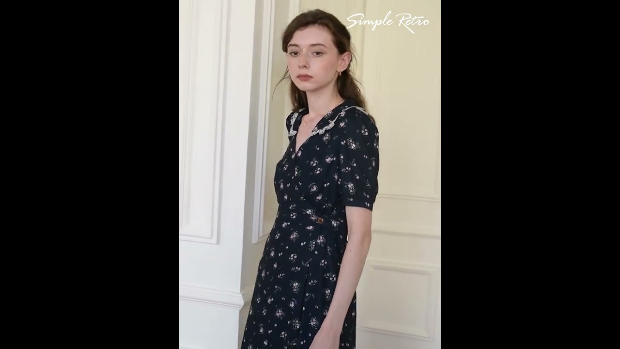 Simple Retro | Convallaria Floral Printed Blue Tea Dress | 2022 Pre-Spring