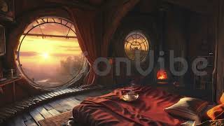Animated Background, Beautiful Sunset, Sunset View, Cozy Bedroom, Fireplace Warmth, Dreamscapes