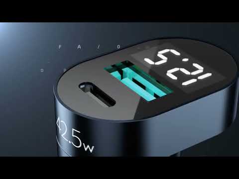 Быстрая автозарядка 48W JOYROOM 1*USB QC3.0 1*Type-C PD C-A17 с многоцелевым дисплеем, видео 1