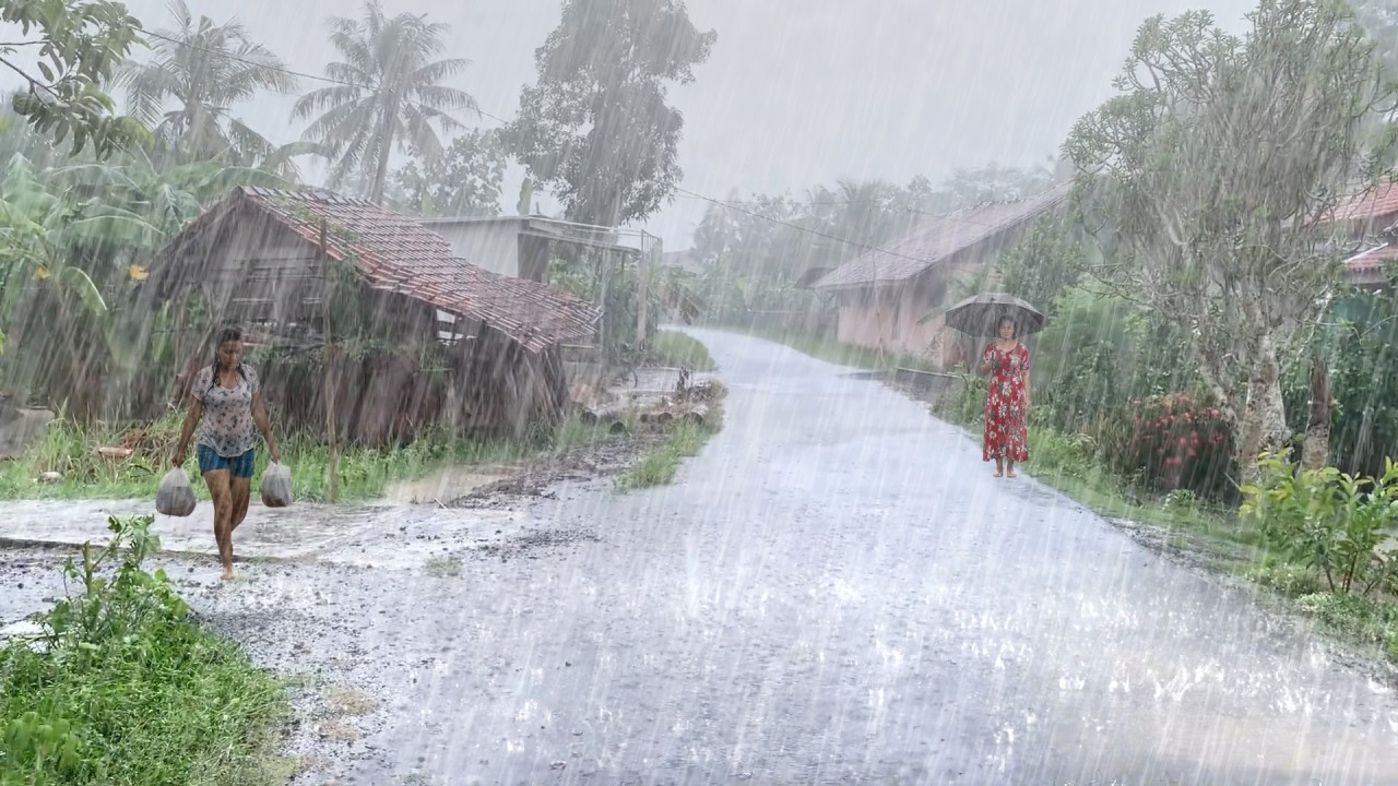 Extreme Weather in Red Soil Village 🌧️ Super Heavy Rain & Strong ...