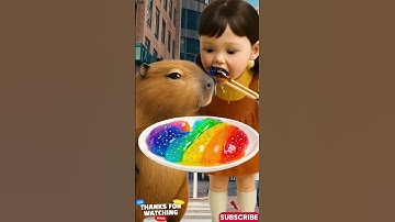 Rainbow Glittery Edible Slime ASMR with Capybara and Girl 🍧✨ #shorts #capybara #squidgame #smile