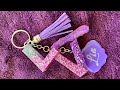 Double letters resin keychain | personalized resin keychain | ombre glitter resin keychain