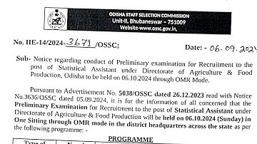 OSSC Statistical Assistant Written Exam Notification Released 2024