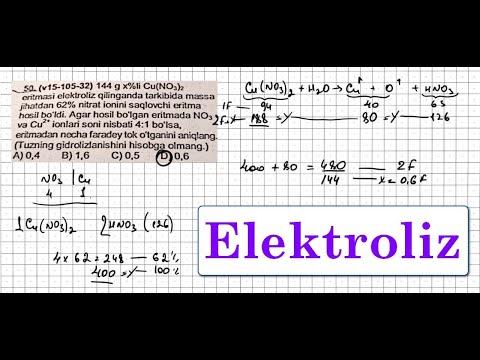 Elektroliz va Aralashmalarga doir variantlarda ko&rsquo;p takrorlanuvchi bazi savollarning yechimlari