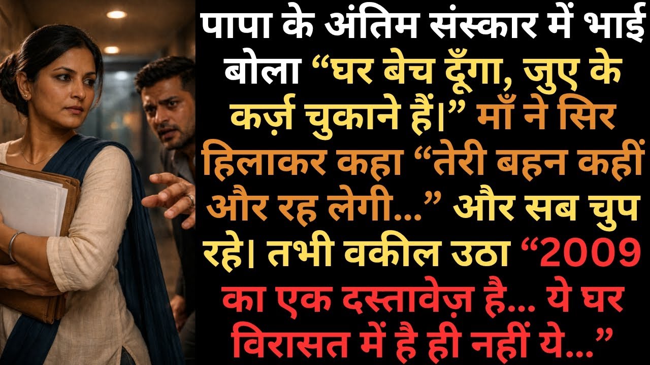 पापा के अंतिम संस्कार में भाई ने “घर बेचने” का ऐलान किया… फिर वकील ने 2009 का कागज़ निकाल दिया
