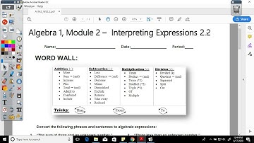 Algebra 1 Interpreting Expressions