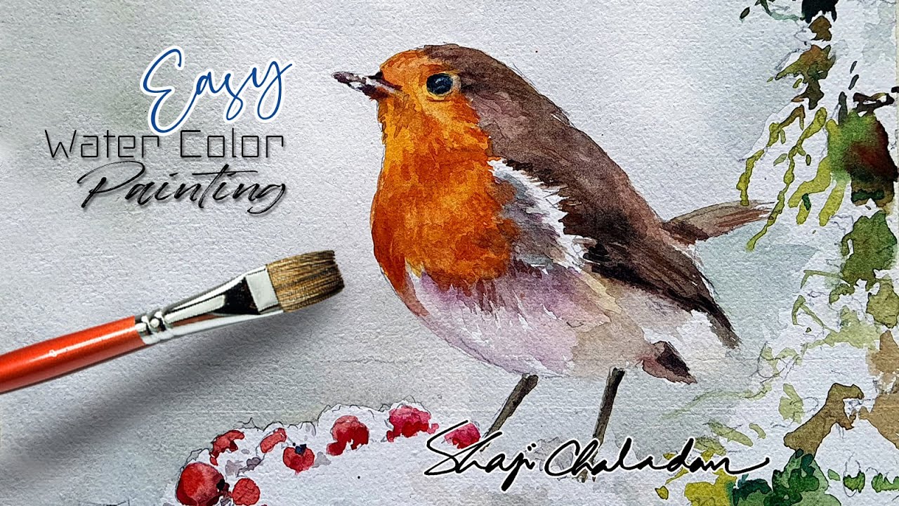 Watercolor Landscape painting | How to Paint Robin Bird | Primary ...