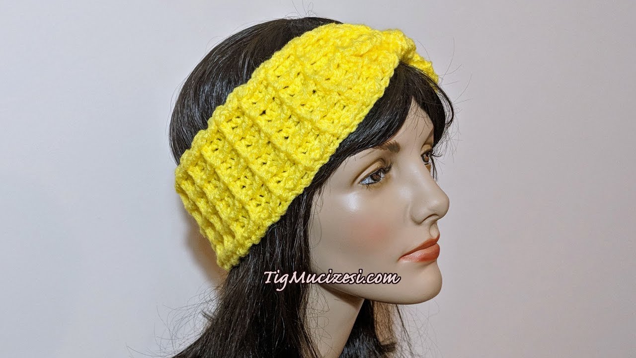 Tığ İşi Kareli/Kutucuklu Saç Bandı