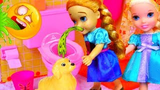 VERY SICK ! Elsa \& Anna toddlers - Little Anna is Sick - PUKES Everywhere !